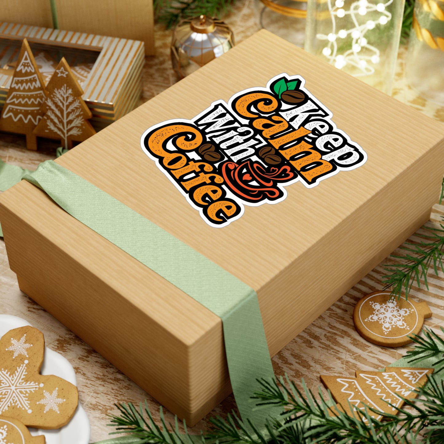 Keep Calm With Coffee - Coffee Sticker for Laptop Sticker. Water Bottle Sticker, Vinyl Cappuccino Decal - Coffee Gift