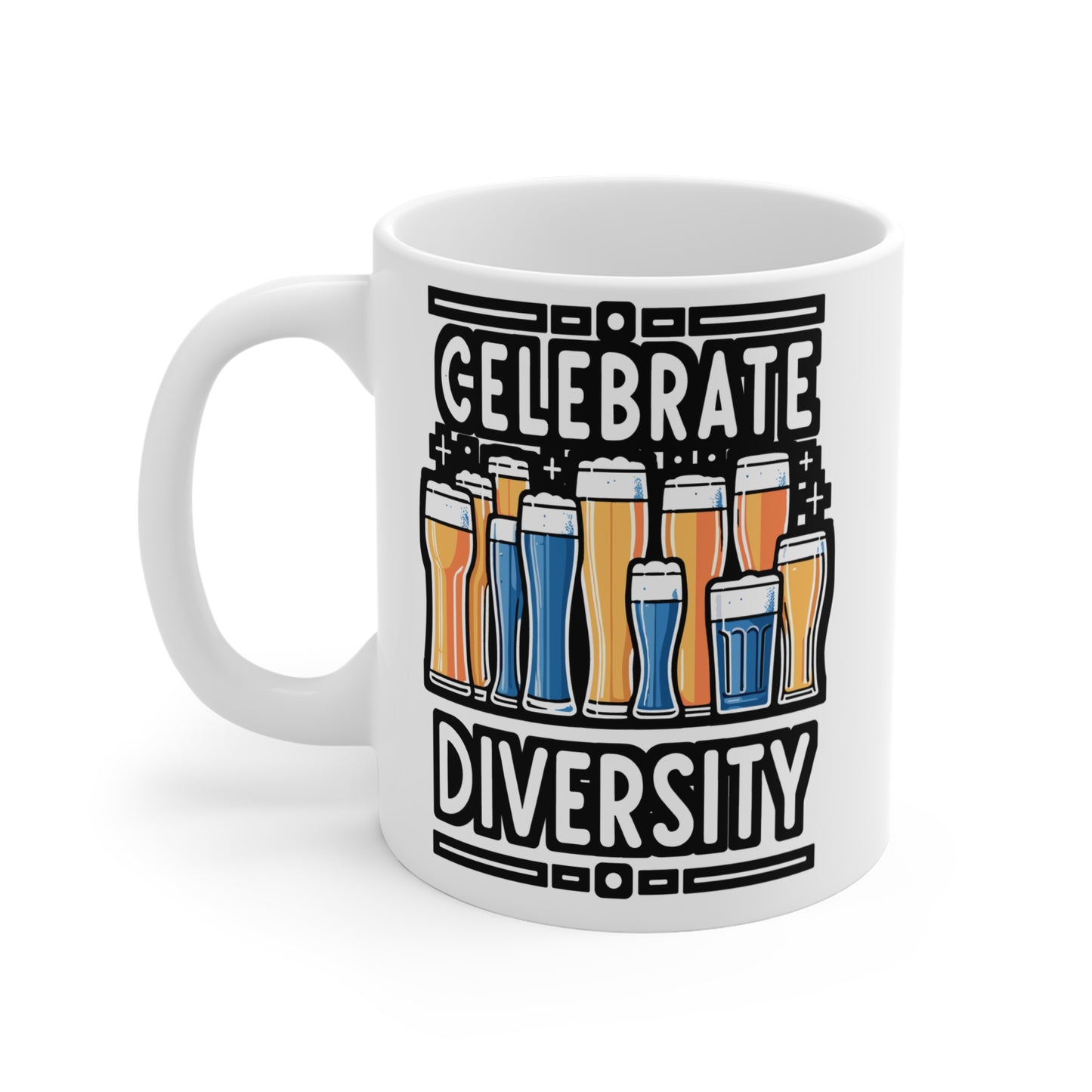 Celebrate Diversity - Craft-beer Mug for Coffee 11oz. Craft-beer Cup, White ceramic, Virginia Mug, Brewing Tea Cup - Craft-beer Gift