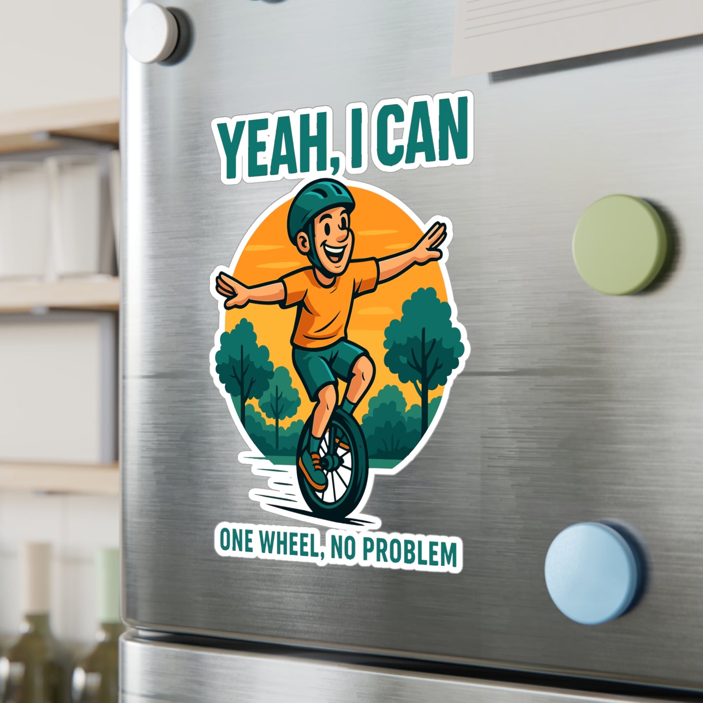 Unicycle Sticker "Yeah, I Can" – Funny Unicyclist Decals for Laptop, Water Bottle – Waterproof Vinyl, Perfect for Unicycling & Cycling Fans