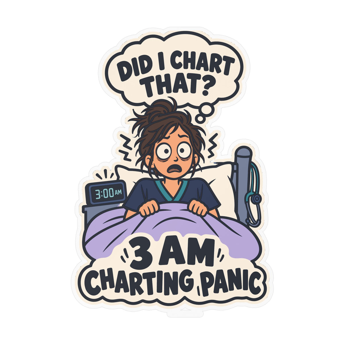 Nurse Sticker 3 AM Charting Panic Decals for Laptop and Water Bottle, Waterproof Vinyl Gift for Nursing Student School Degree