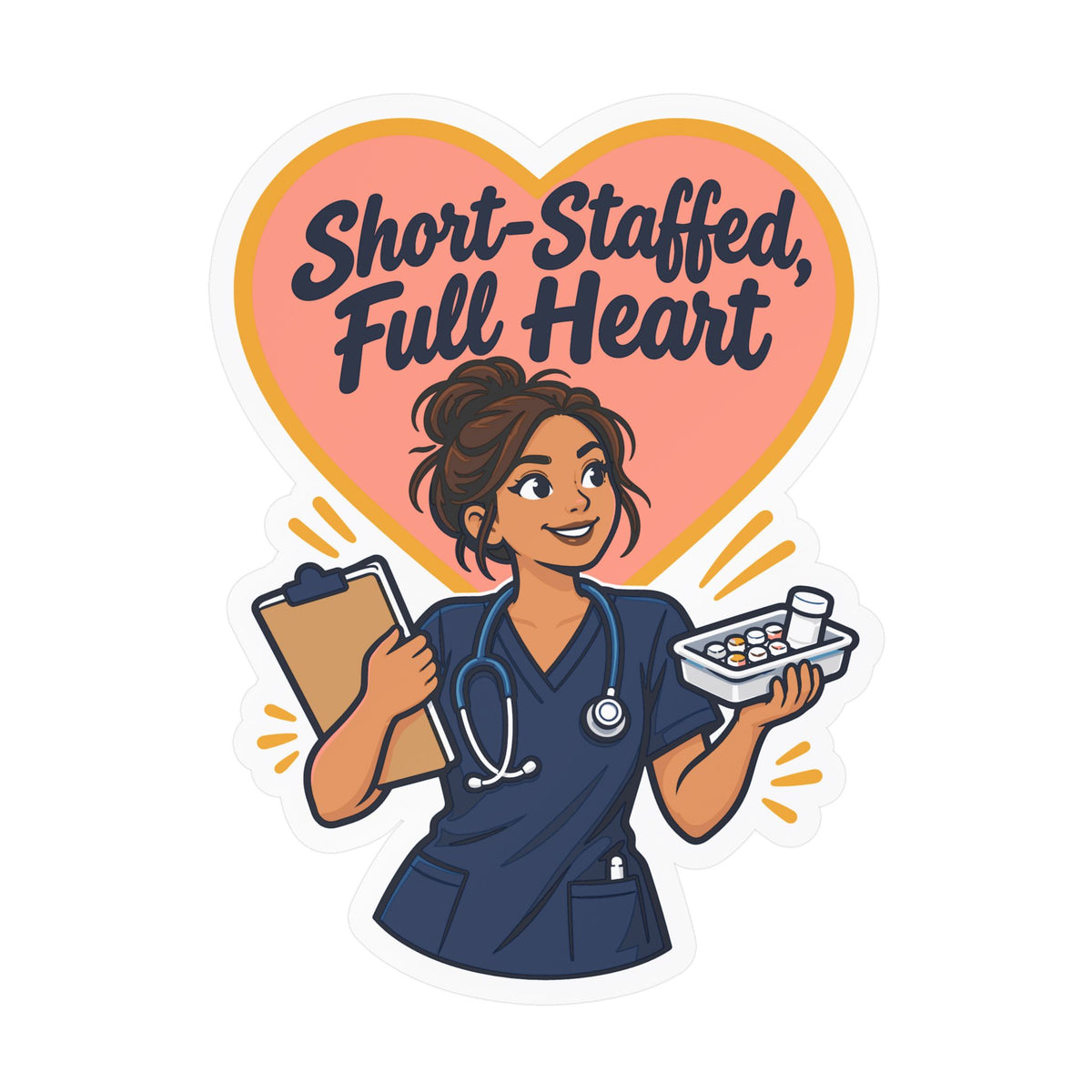 Nurse Sticker “Short-Staffed, Full Heart” Vinyl Decals for Laptop, Water Bottle, Nursing Student Gift