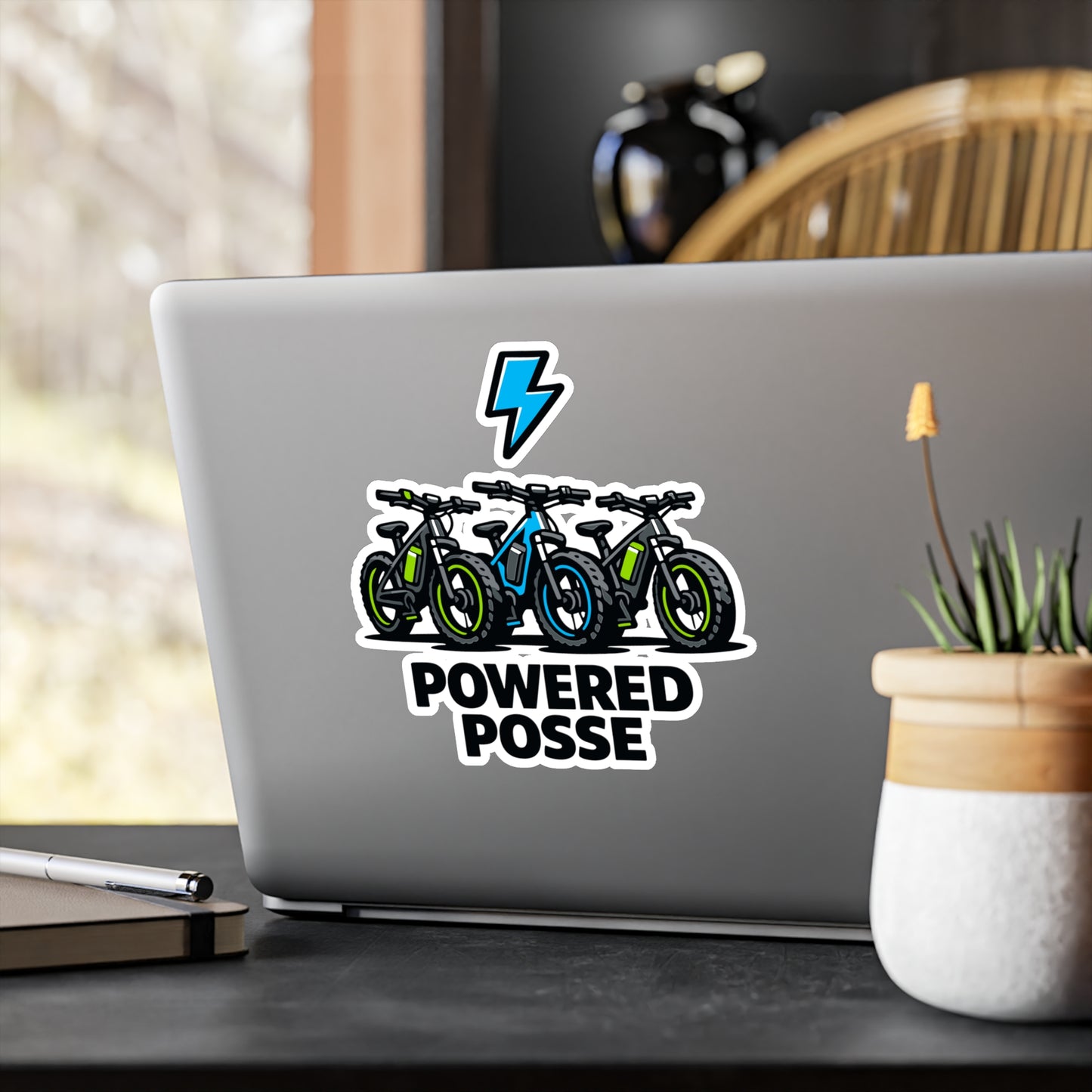 E-Bike Sticker Powered Posse Waterproof Vinyl decals for Electric Bike Enthusiasts Laptop, Water Bottle