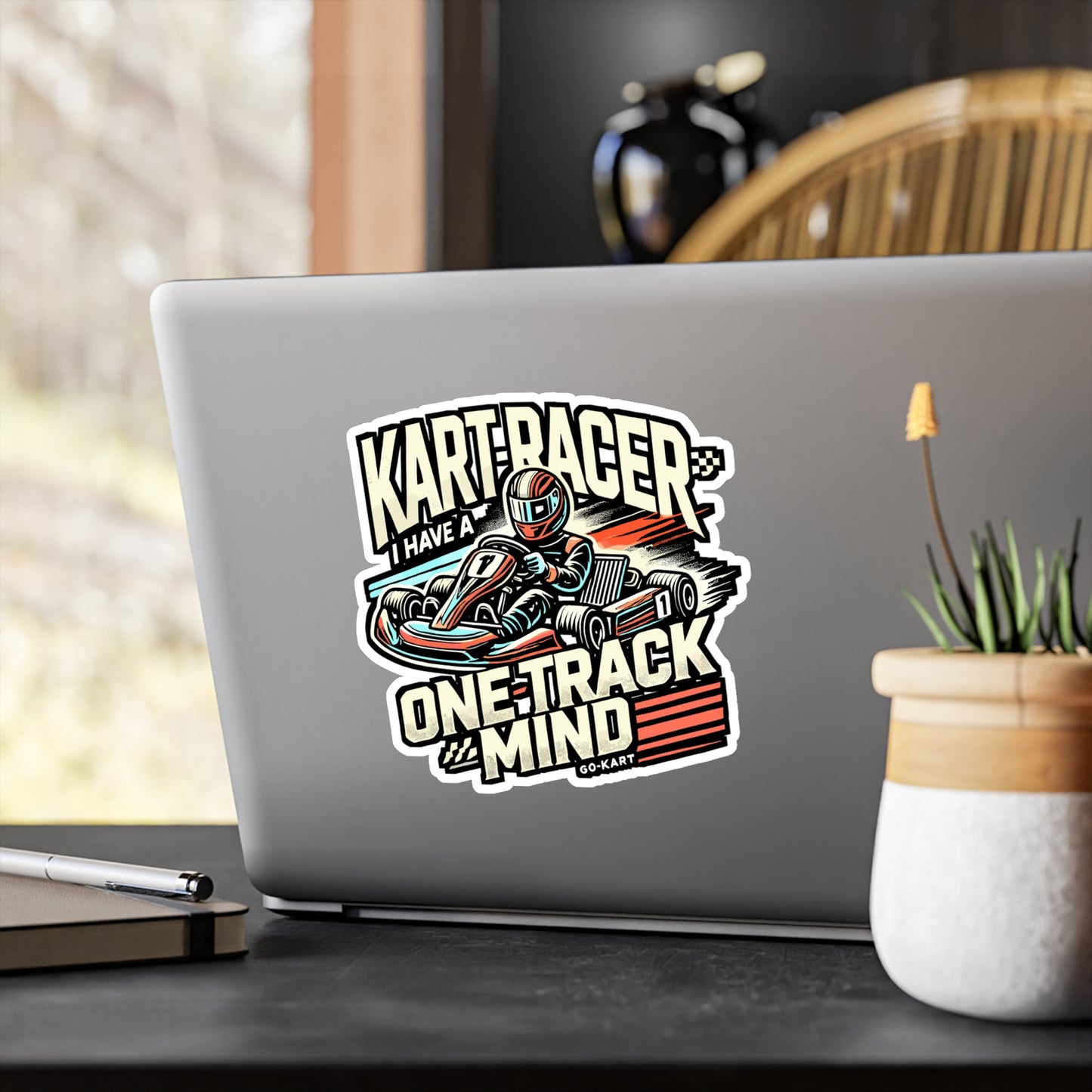 Kart Racer I Have a One Track Mind – Vinyl Racing Sticker for Laptop or Water Bottle | Go Kart Gift for Drivers