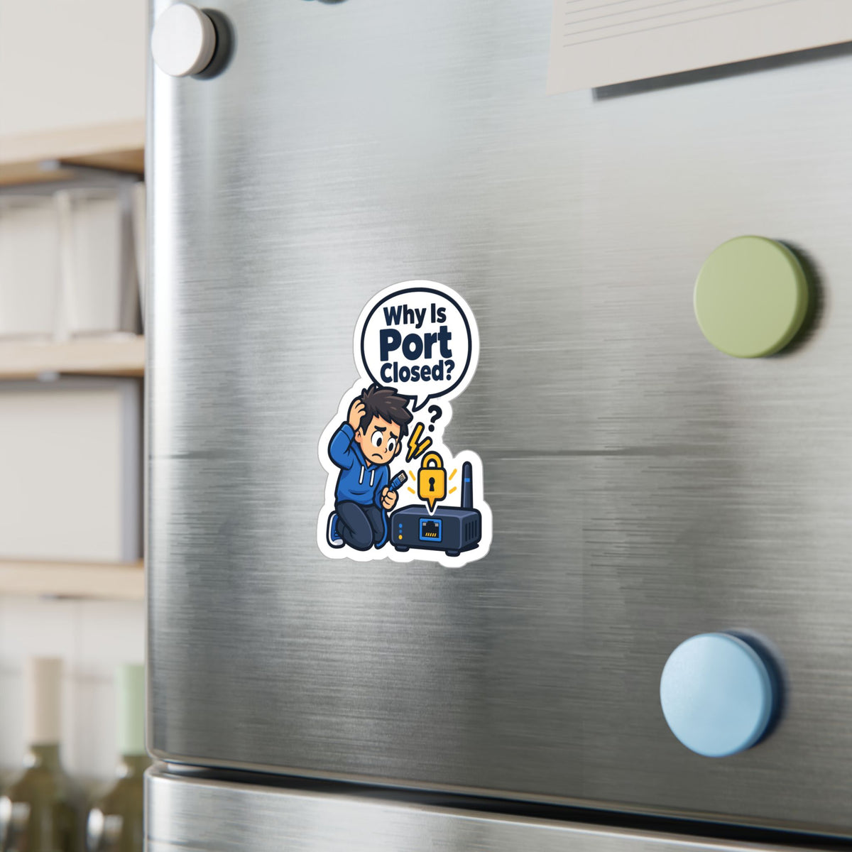 Tech Sticker - Why Is Port Closed - A Bandage for Your Reboot Button, Funny Decals for Laptop and Water Bottle