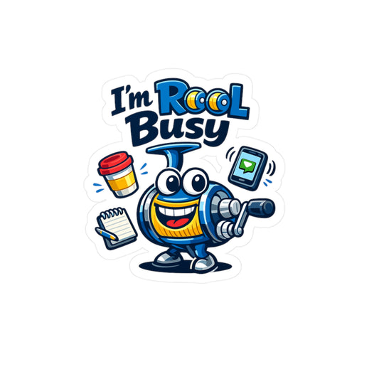 Fishing Sticker “I'm Reel Busy” Funny Angling Lake Boating decals, Waterproof Vinyl for Laptop Water Bottle