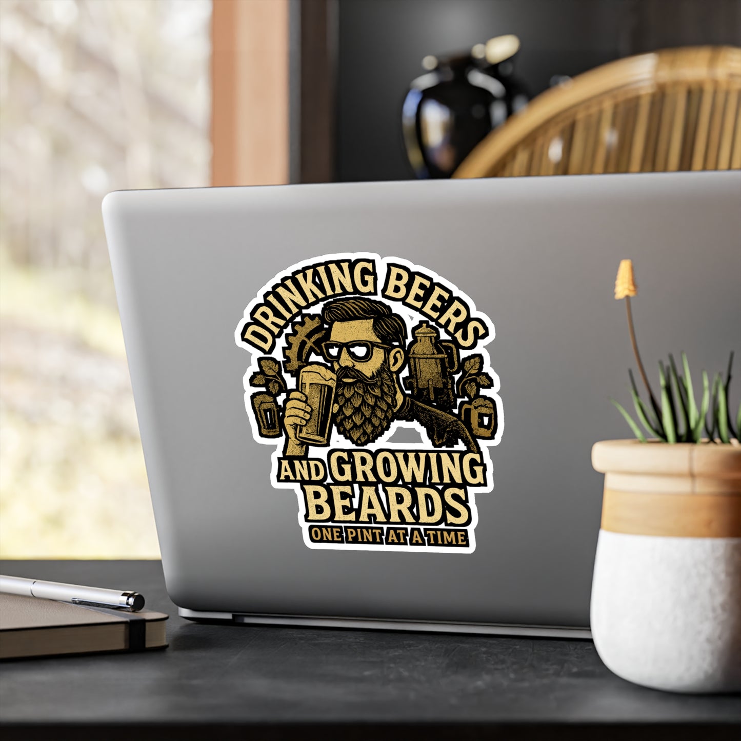 Beer Sticker – "Drinking Beers And Growing Beards" Decals for Laptop, Water Bottle, Waterproof Vinyl, Cheers Liquor Beards Gift