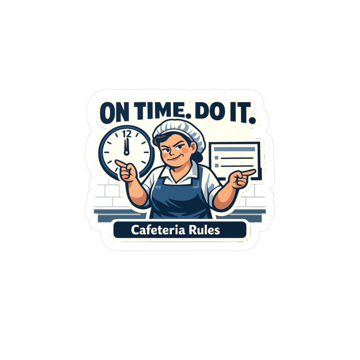 Lunch Lady Sticker On Time. Do It. Funny School Canteen Staff Waterproof Vinyl sticker Decals for Laptop, Water Bottle