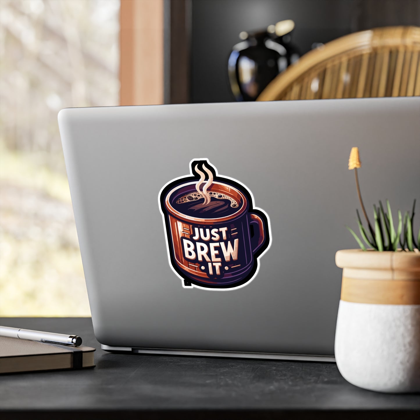 Just Brew It - Coffee Sticker for Car Laptop Sticker. Water Bottle Sticker, Vinyl Brew Decal, Caffeine Sticker - Coffee Gift