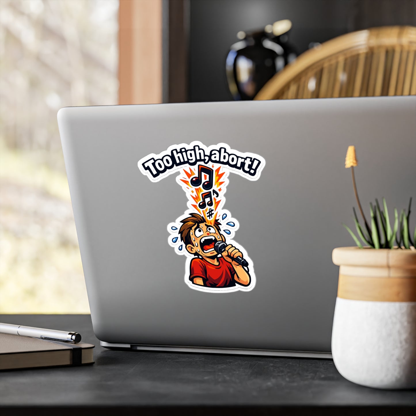 Karaoke Sticker “Too High, Abort!” Funny Music Beer Booze Design Vinyl Waterproof Decals for Laptop Water Bottle