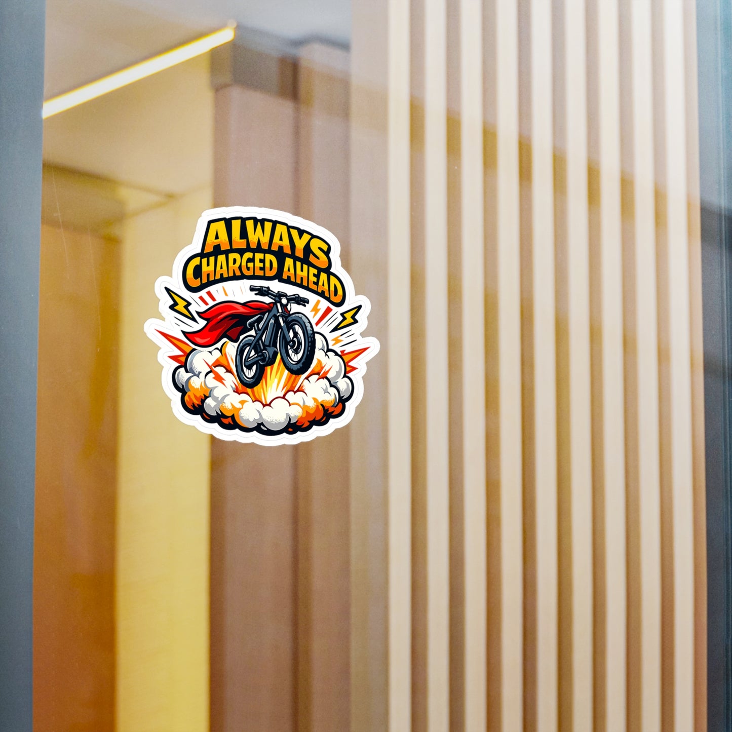 E-Bike Sticker "Always Charged Ahead" – Electric Bike eCycling Decals, Waterproof Vinyl for Laptop, Water Bottle