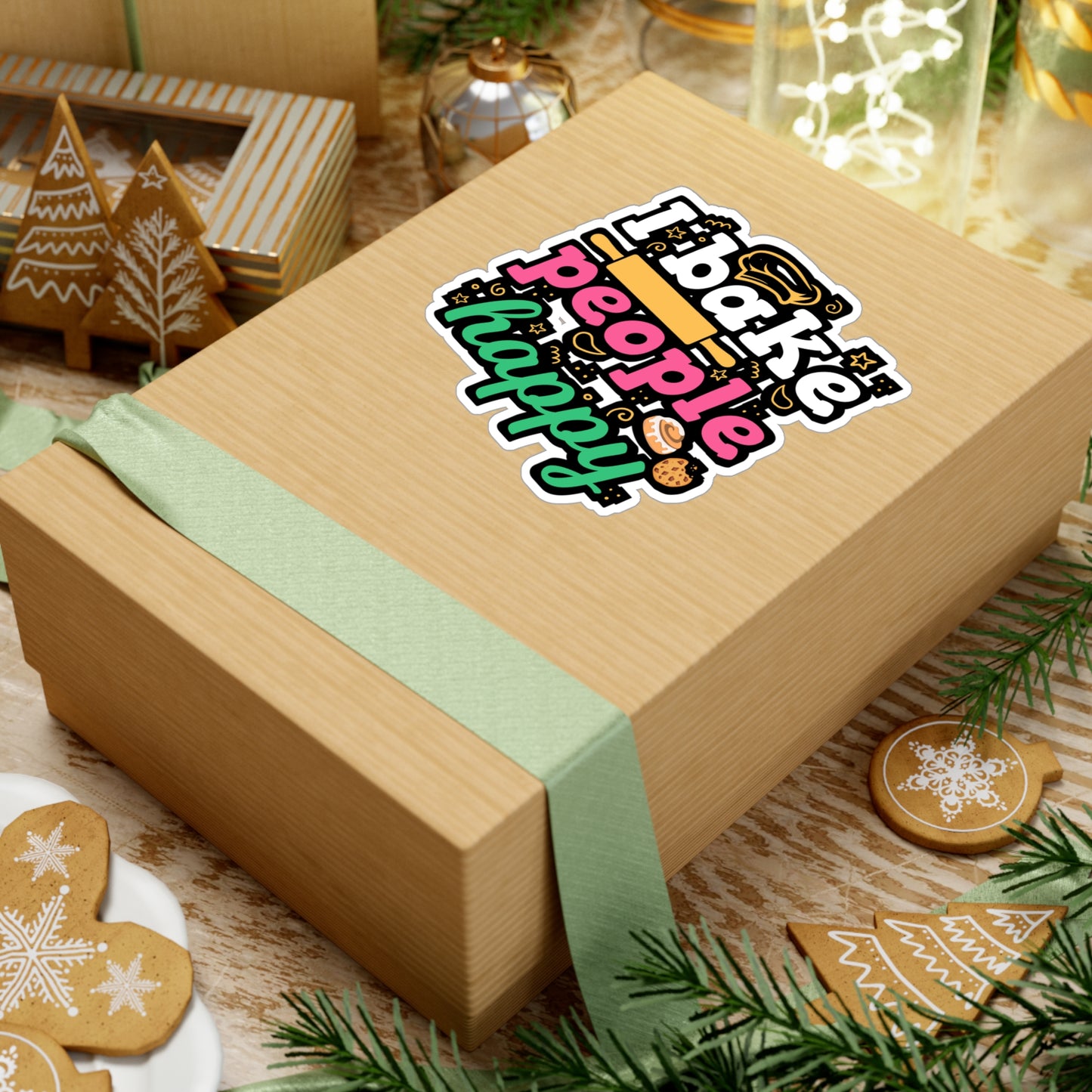 I Bake People Happy - Baking Sticker for Laptop Sticker. Water Bottle Sticker, Vinyl Cake-decorator Decal - Baking Gift