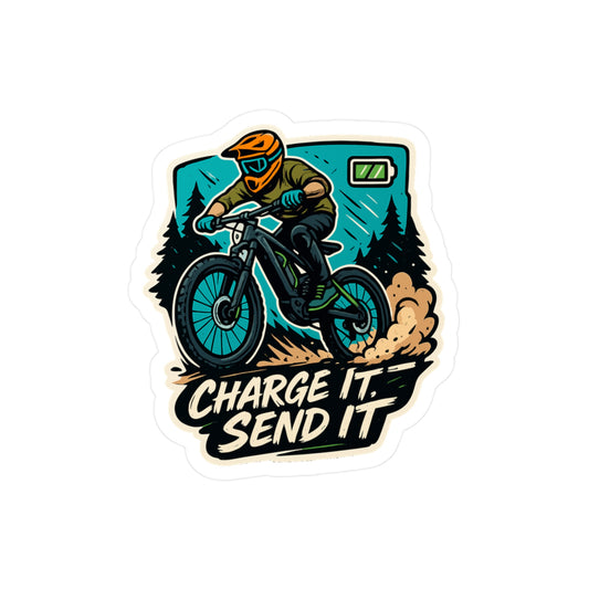 eMTB Sticker - "Charge It Send It" Electric Bike Decals for E Bike, Waterproof Vinyl Cycling Stickers for Laptop, Water Bottle