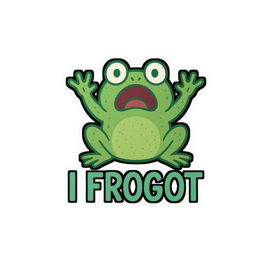 Frog Sticker – Cute "I Frogot" Meme Decal, Kawaii Cartoon Vinyl, Waterproof for Laptop, Water Bottle Decor