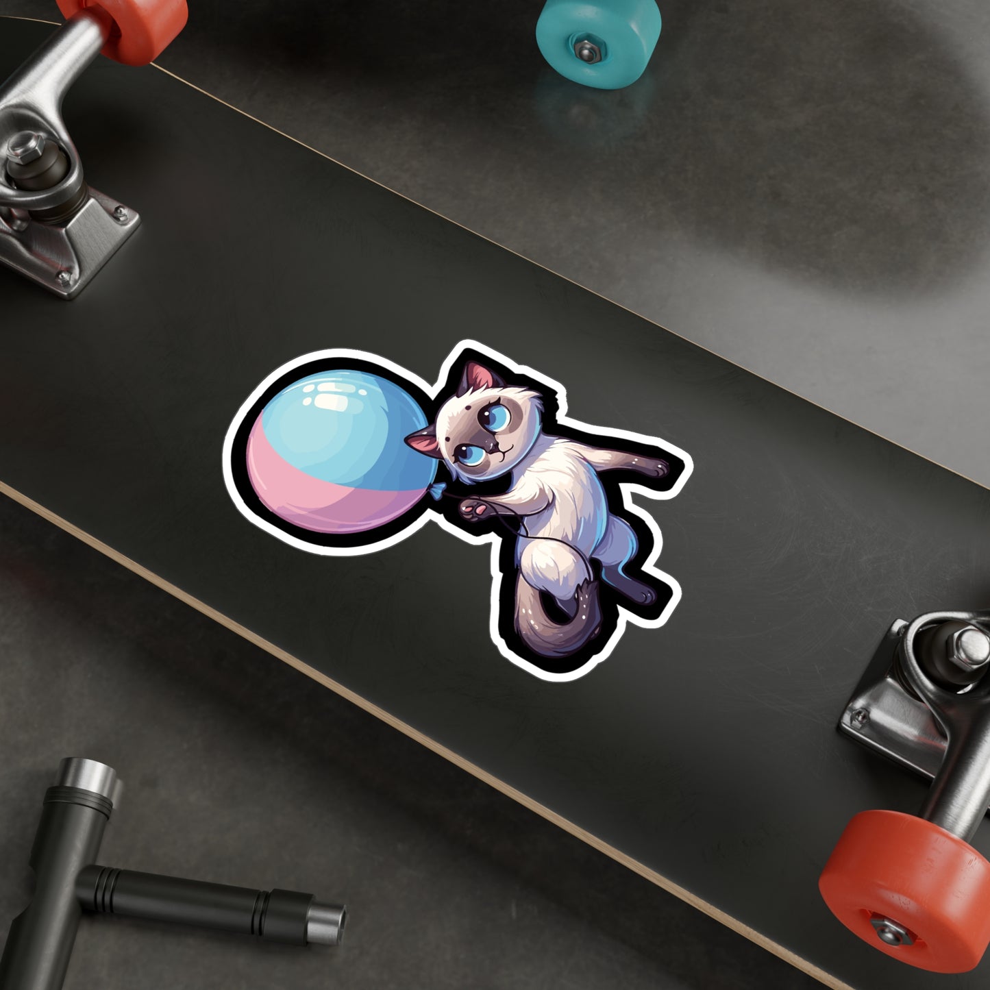 Cat with Balloon - Cat Sticker for Car Window Wall Laptop Sticker. Water Bottle Sticker, Vinyl Balloon Decal, Floating Sticker - Cat Gift