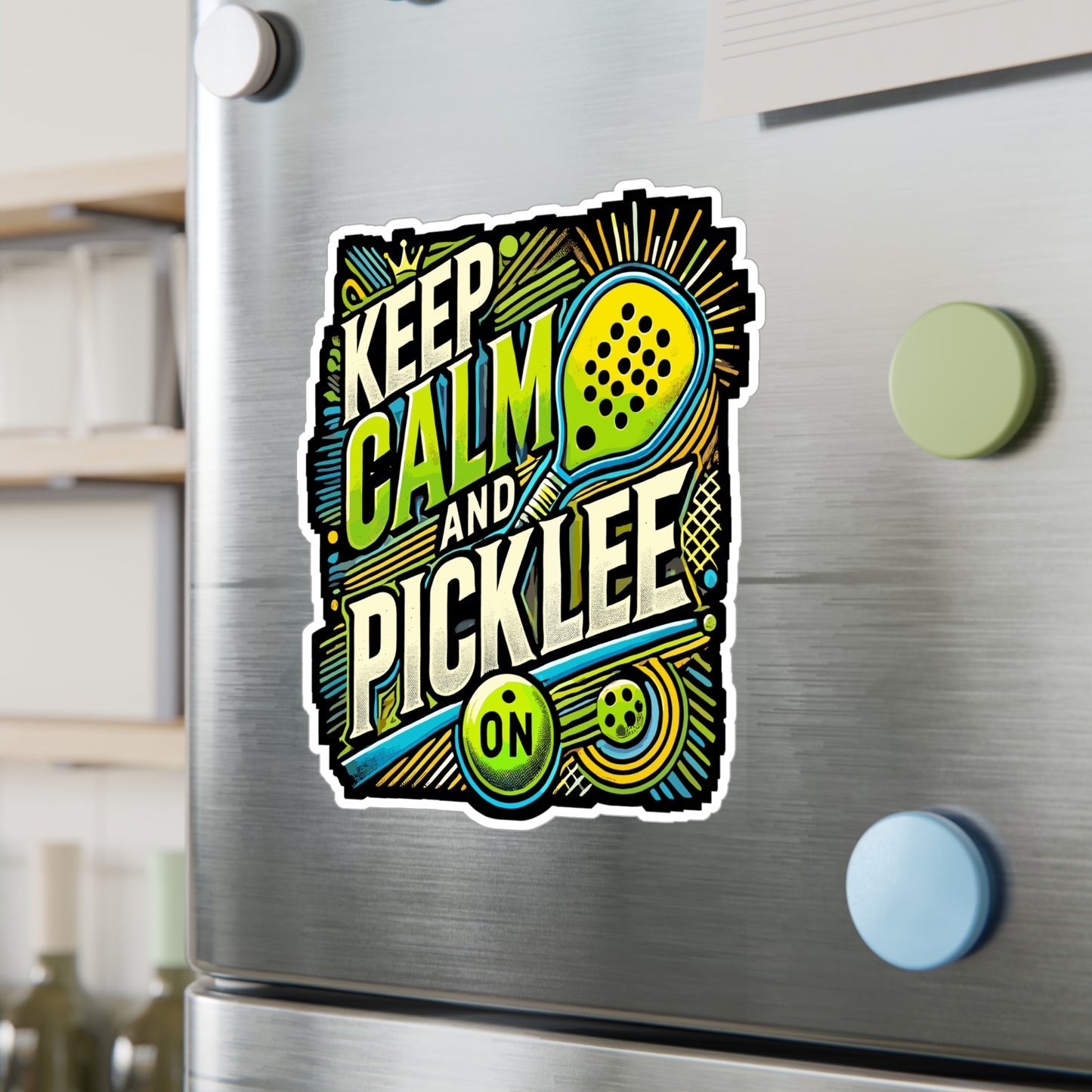 Keep Calm And Pickle On - Pickleball Sticker for Laptop Sticker. Water Bottle Sticker, Vinyl Dink Decal - Pickleball Gift
