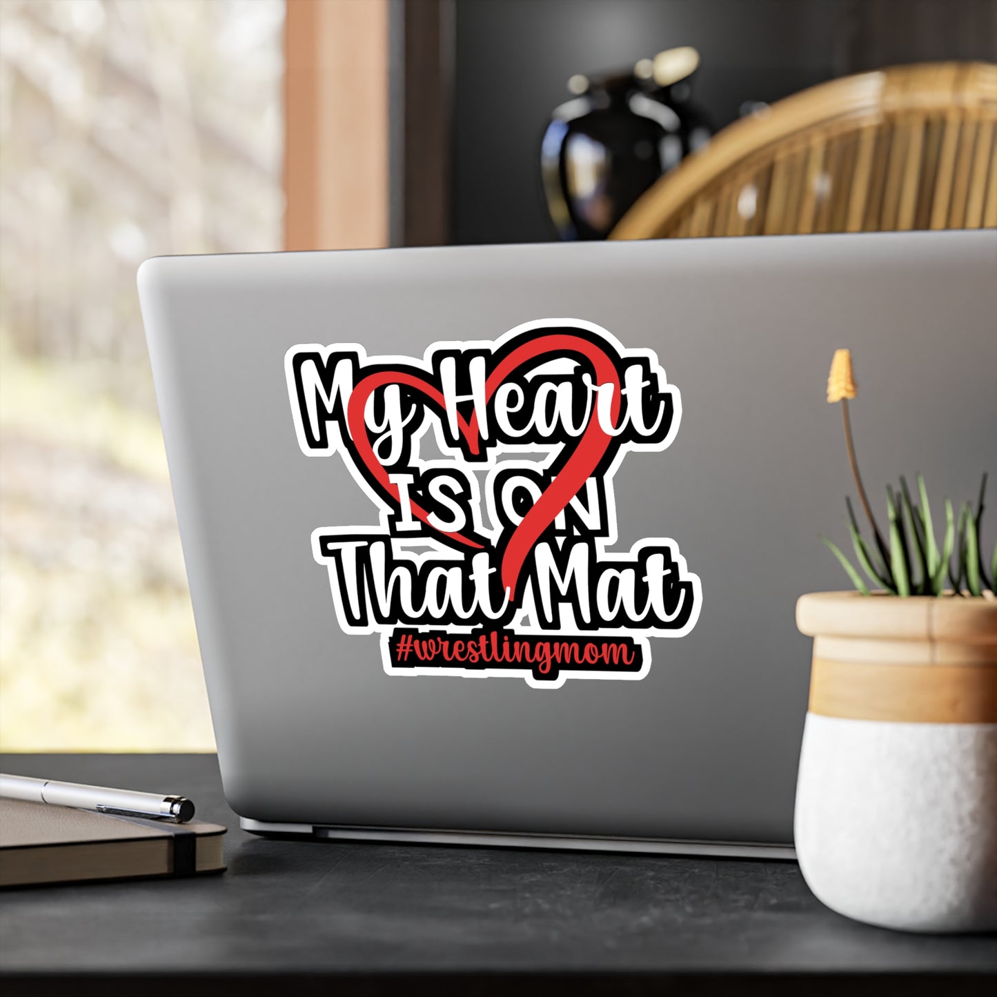 My Heart is on That Mat - Wrestle Sticker for Wall, Laptop, Window, Truck, Car Wrestle Gift Vinyl Wrestling Decal Sticker