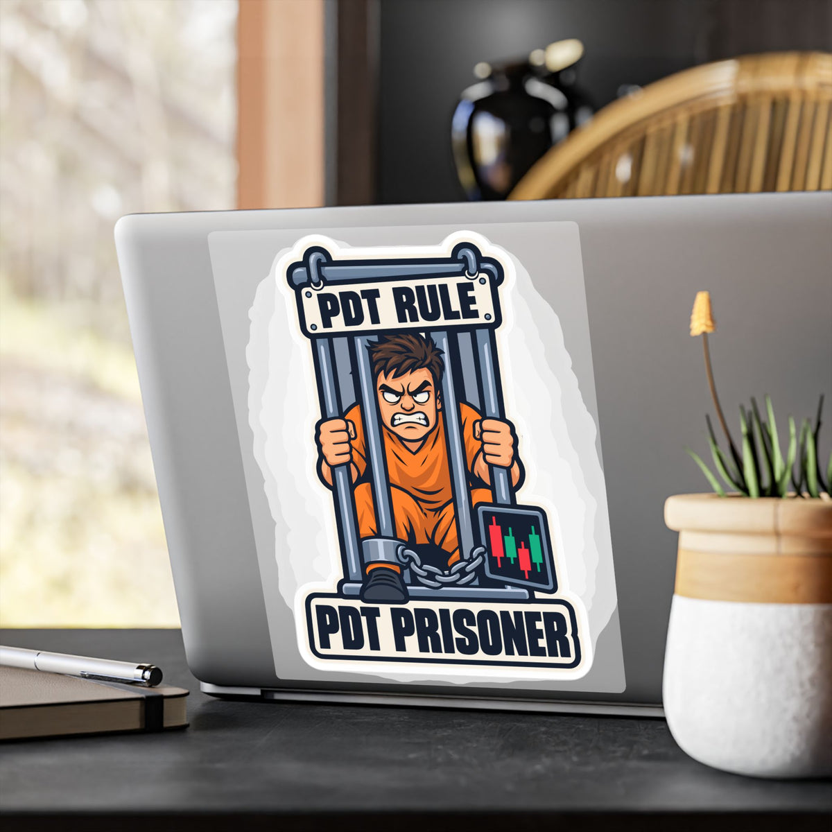 Day Trading Sticker - PDT Prisoner Design for the Stock Market and Forex Trader, Laptop and Water Bottle Decals