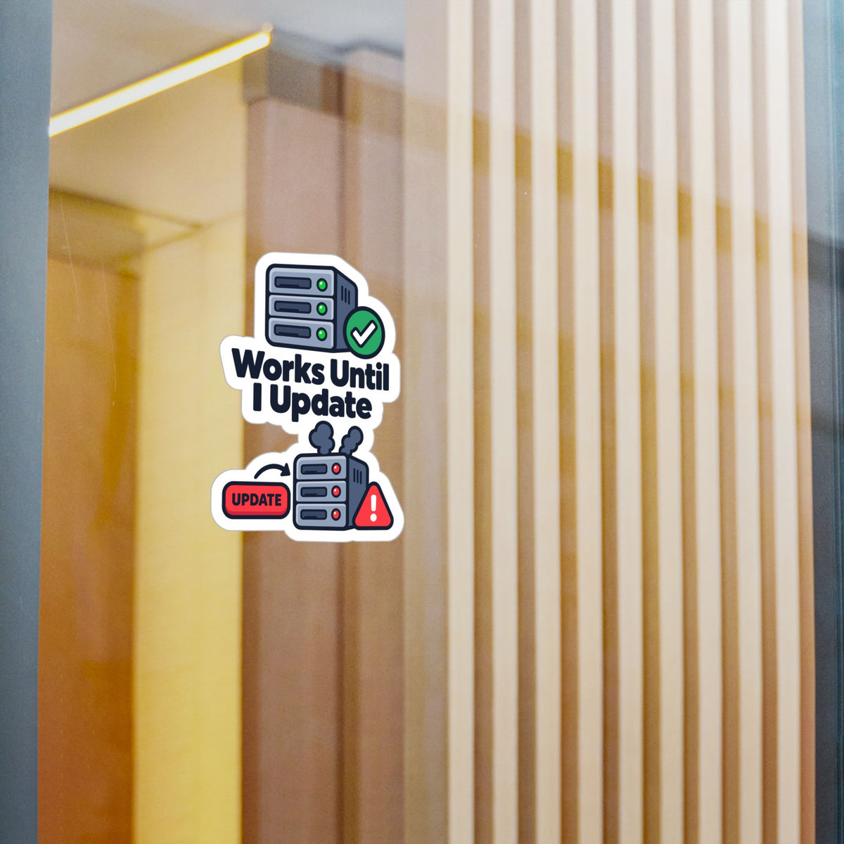 Tech Sticker Works Until I Update – Funny Reboot Button Bandage Design, Decals for Laptop and Water Bottle
