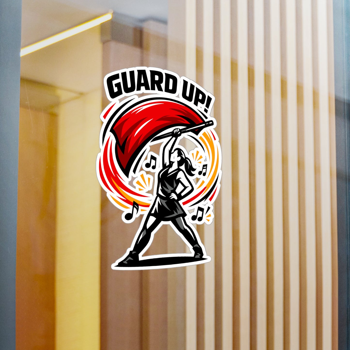 Marching Band Sticker "Guard Up!" Waterproof Vinyl Decals for Laptop Water Bottle, Gift for Drummer or Band Director, Mellophone Players