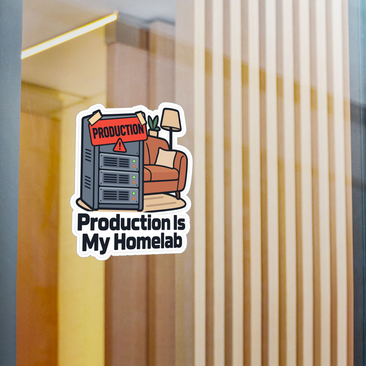 Tech Sticker – Production Is My Homelab, Reboot Button Bandage Design Decals for Laptop and Water Bottle