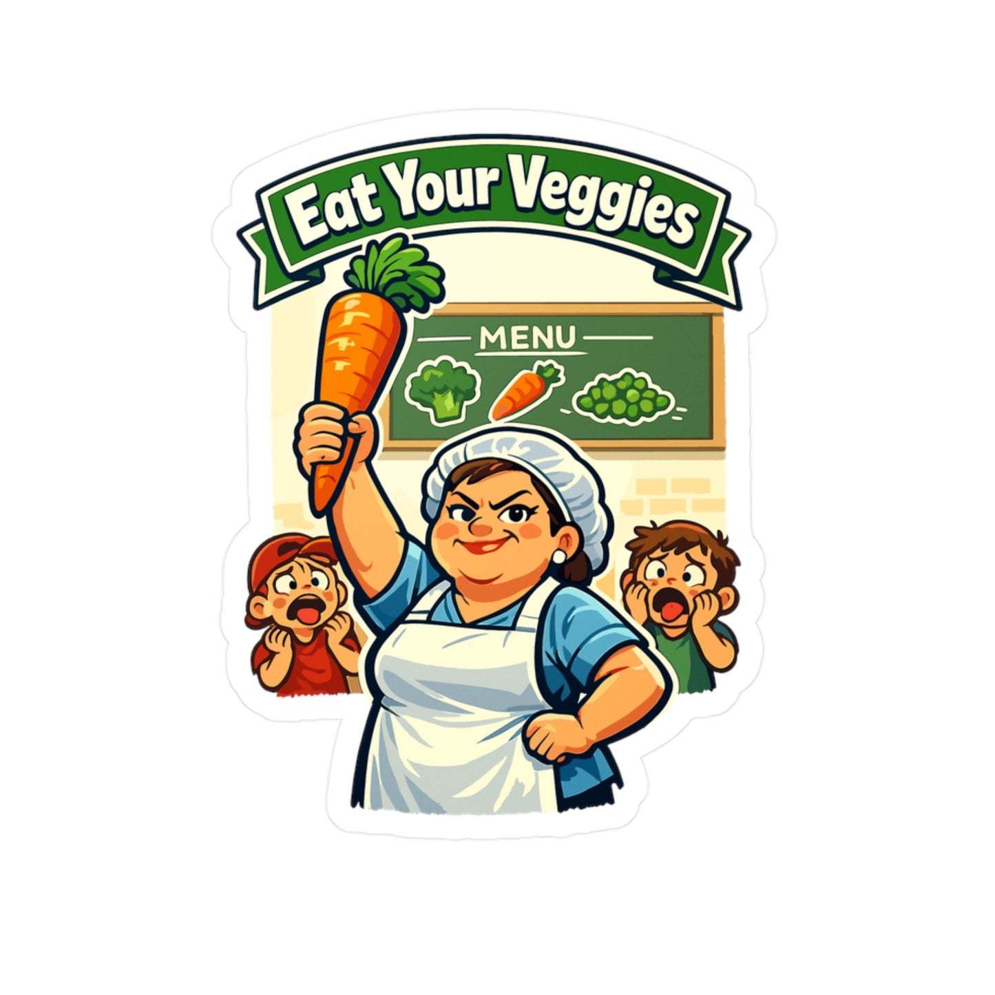 Lunch Lady Sticker Eat Your Veggies Funny School Canteen Vinyl Waterproof decals for Laptop Water Bottle