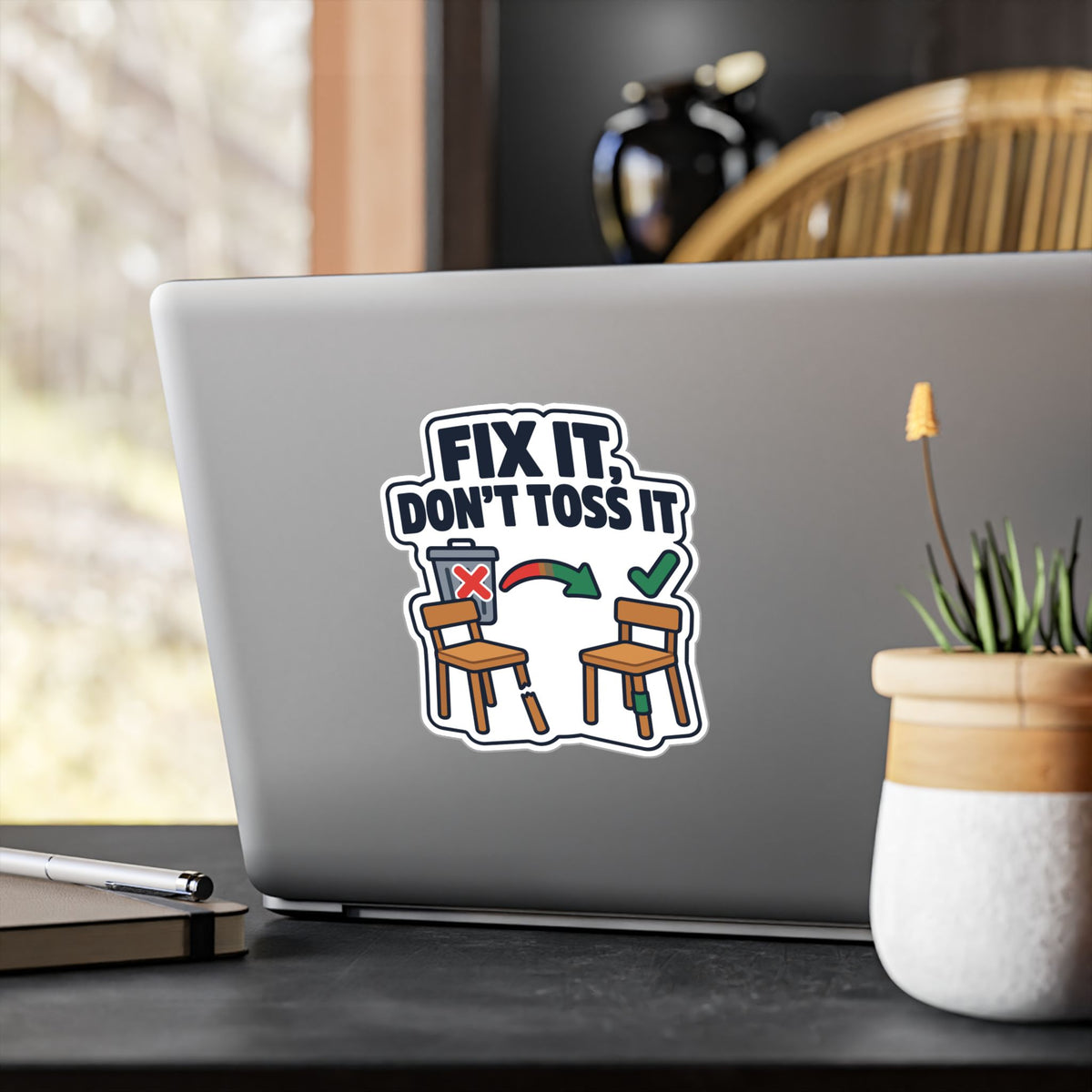 Upcycling Sticker - Fix It, Don’t Toss It - Recycling Art Decals Celebrating Sustainability for Laptop and Water Bottle