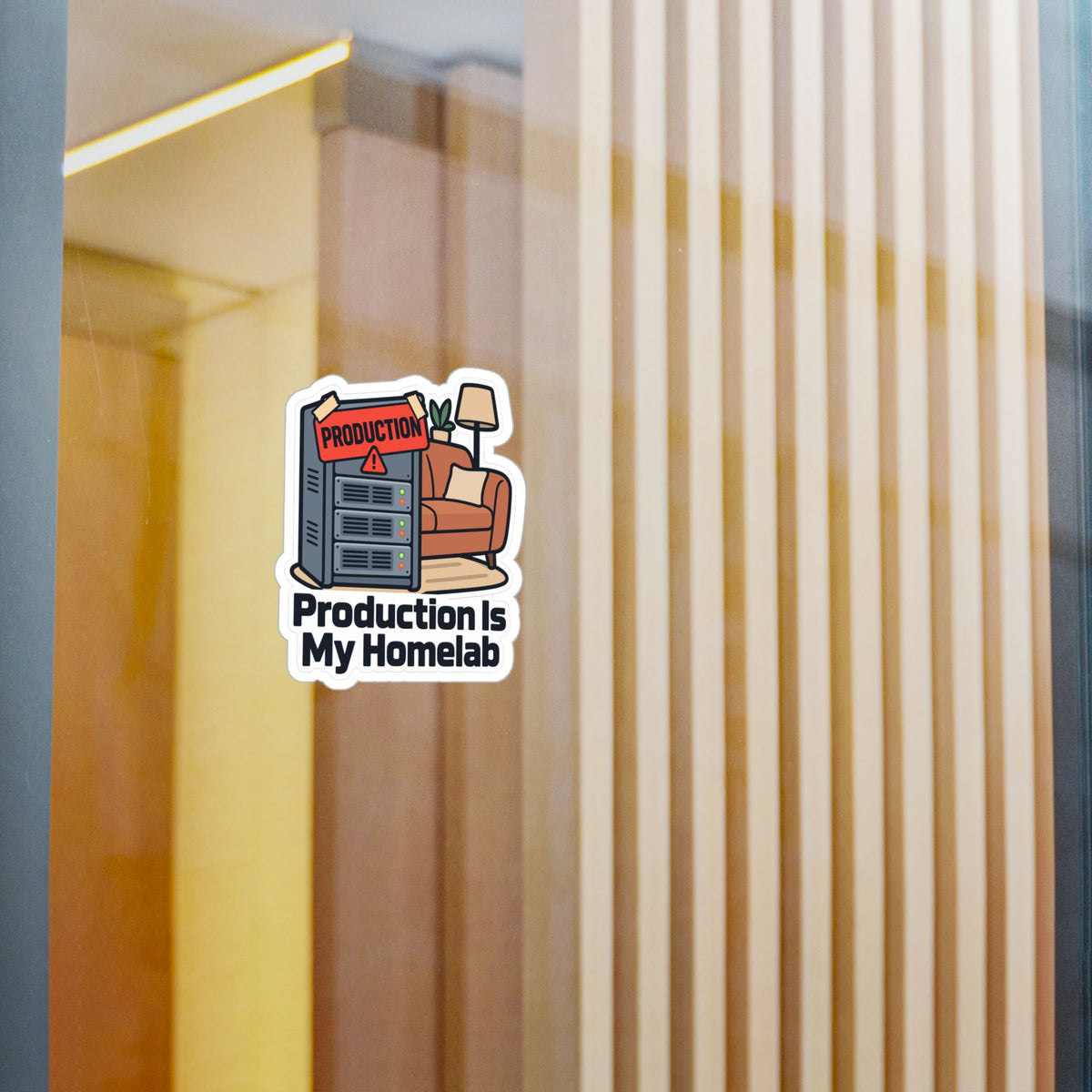 Tech Sticker – Production Is My Homelab, Reboot Button Bandage Design Decals for Laptop and Water Bottle