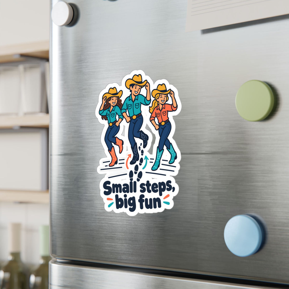 Line Dance Sticker – Small Steps, Big Fun Design for Country Dancers, Western Decals for Laptop & Water Bottle