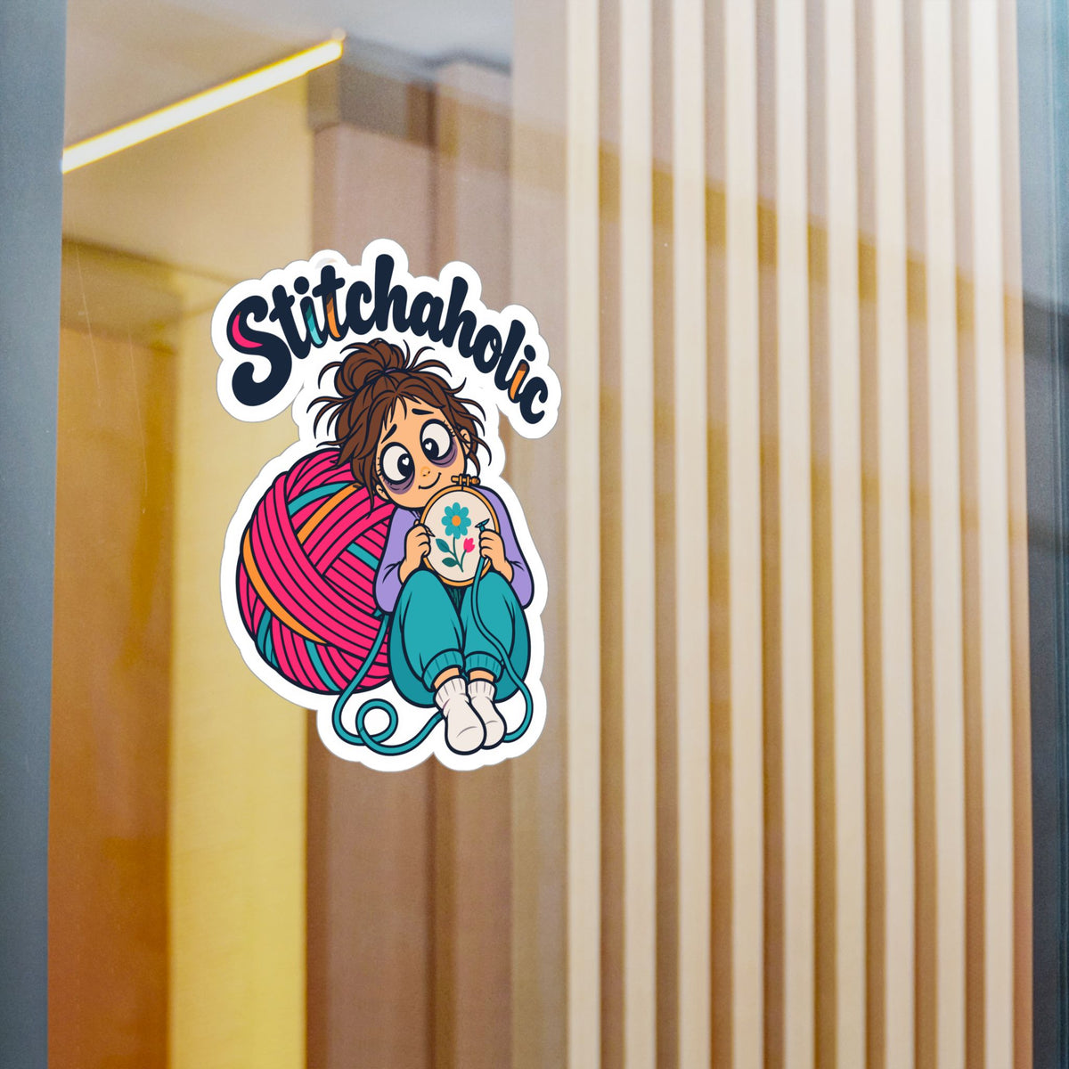 Embroidery Sticker "Stitchaholic" – Needlework-Inspired Decals for Stitching and Crafting Fans, Laptop and Water Bottle Decor