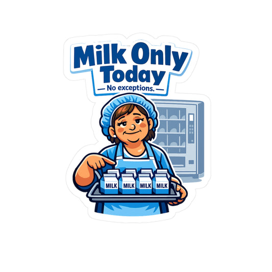 Lunch Lady Sticker "Milk Only Today" Funny School Canteen Design Waterproof Vinyl decals for Laptop, Water Bottle
