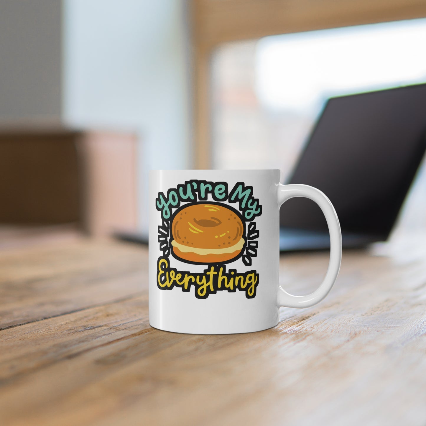 You're My Everything Bagel - Bagel Mug for Coffee 11oz. Bagel Cup, White ceramic, Dough Mug, Wheat Tea Cup - Bagel Gift