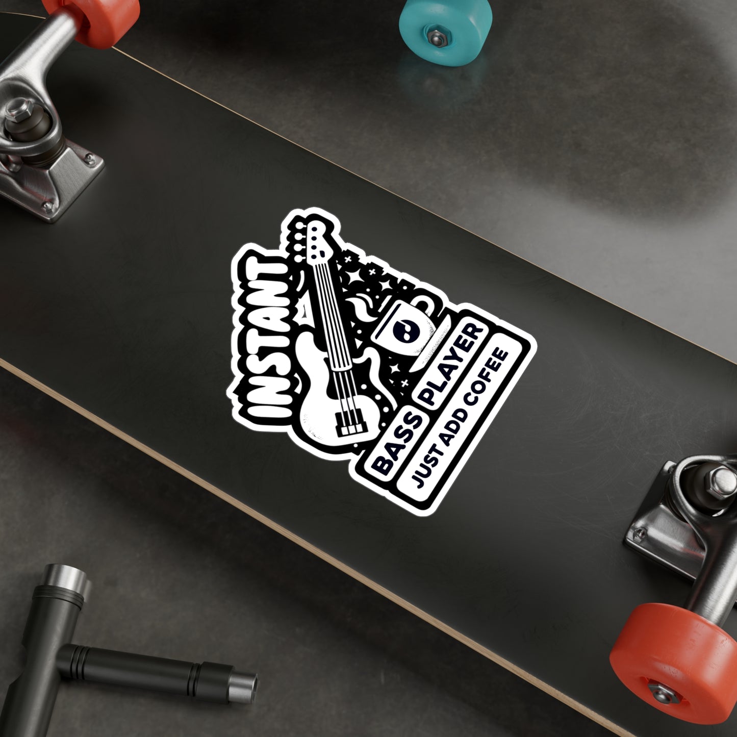 Instant Bass Player Just Add Coffee - Relax Sticker for Laptop Sticker. Water Bottle Sticker, Vinyl Bass player Decal - Relax Gift