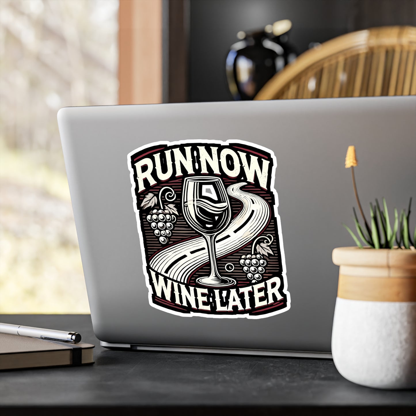 Run Now Wine Later - Running Sticker for Car Window Laptop Sticker. Water Bottle Sticker, Vinyl Wine Decal, Fitness Sticker - Running Gift