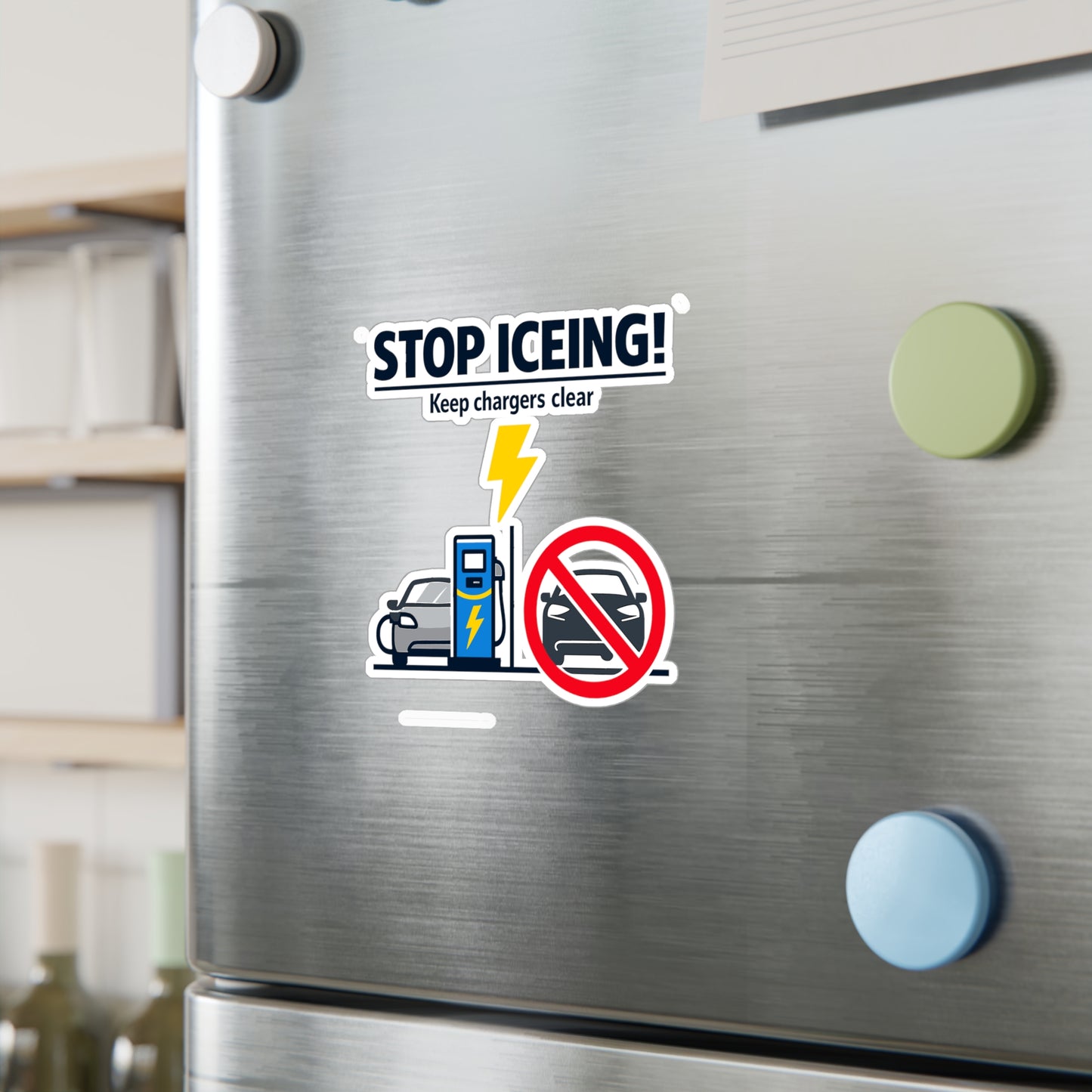 Electric Car Sticker "Stop ICEing!" Waterproof Vinyl sticker decals for electric vehicle, rechargeable battery, Laptop, Water Bottle