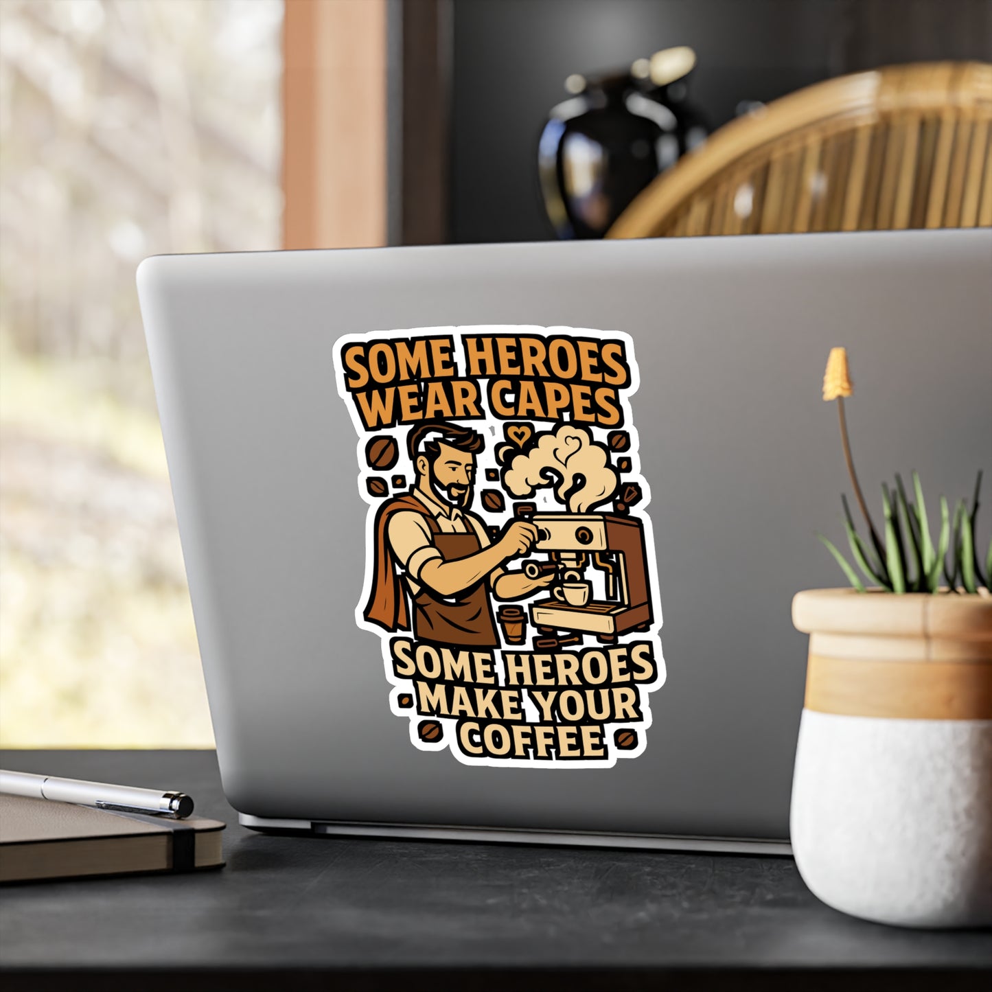 Some Heroes Wear Capes Some Heroes Make Your Coffee – Barista Sticker for Laptop, Water Bottle, Vinyl Coffee Maker Decal, Coffee Lover Gift