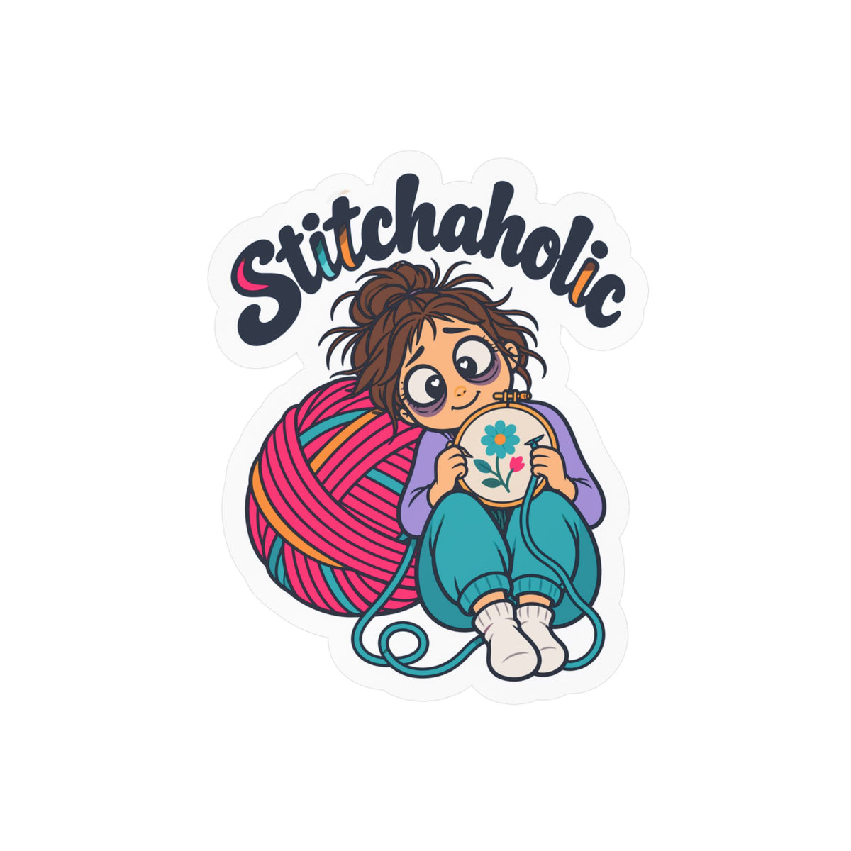 Embroidery Sticker "Stitchaholic" – Needlework-Inspired Decals for Stitching and Crafting Fans, Laptop and Water Bottle Decor