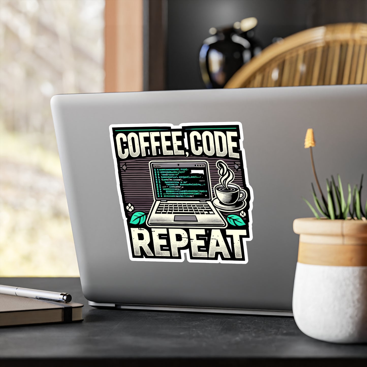 Coffee Code Repeat - Coding Sticker for Laptop Sticker. Water Bottle Sticker, Vinyl Coffee Decal - Coding Gift