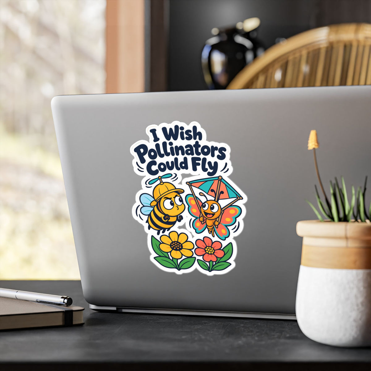 Plants Sticker - I Wish Pollinators Could Fly, Dandelion Decals for Laptop or Water Bottle, Friendship Gift for Nature Lovers