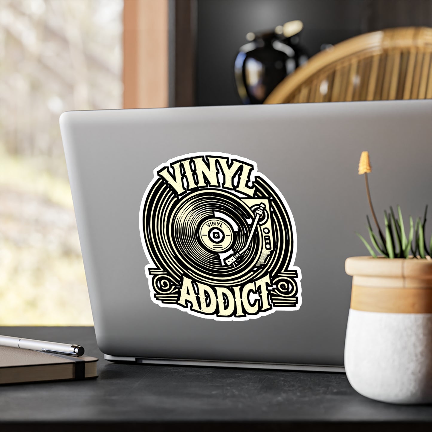 Vinyl Addict – Vinyl Record Sticker for Laptop or Water Bottle | Turntable Music Lover Gift