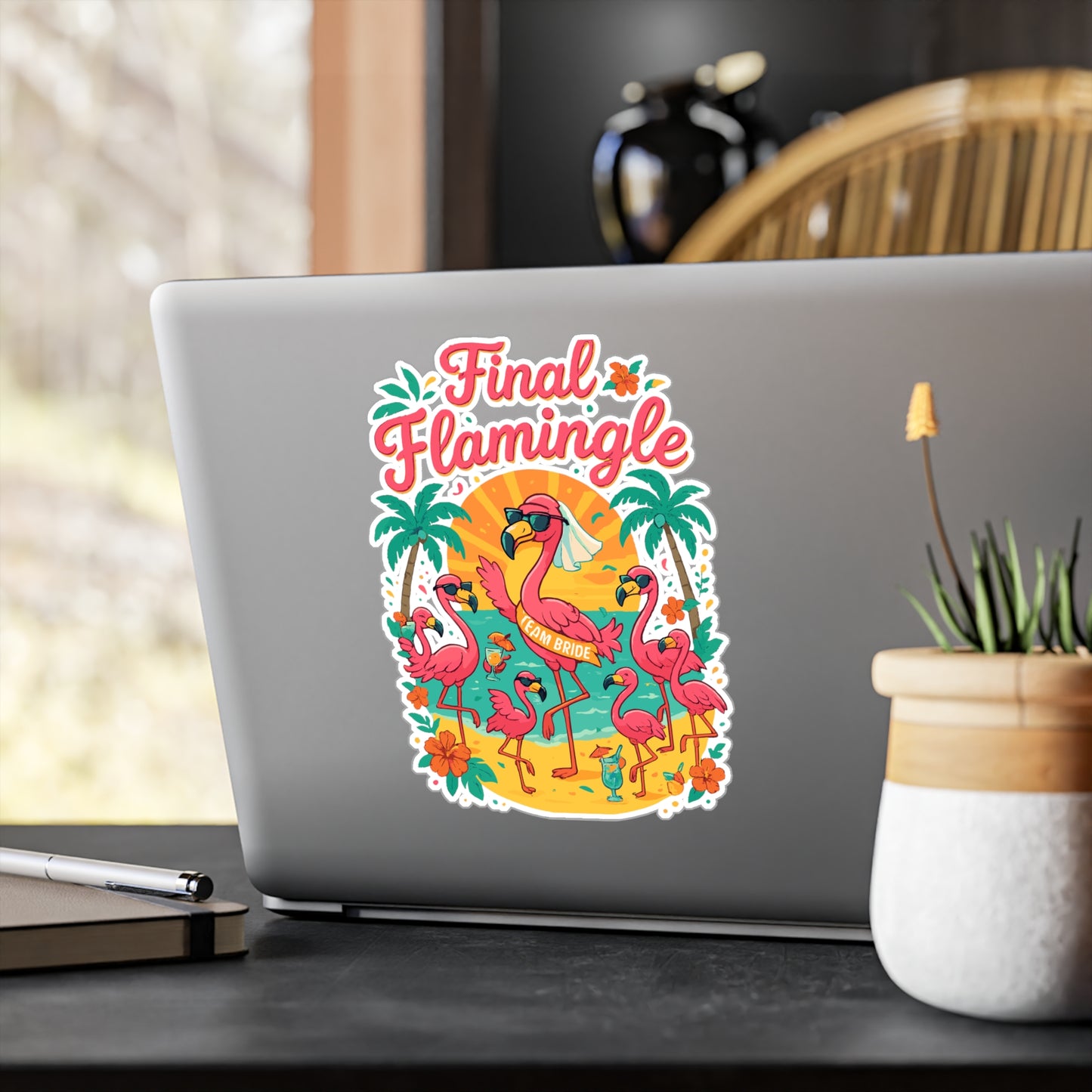 Flamingo Sticker – Final Flamingle Tropical Decals for Laptop, Water Bottle, Sunset Beach Vinyl Waterproof Stickers