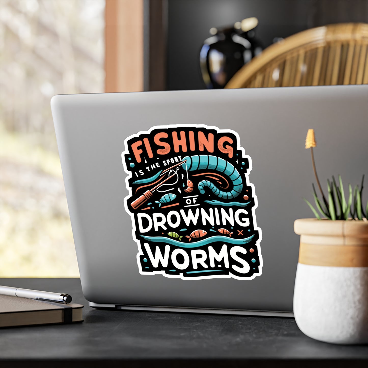 Fishing is the sport of drowning worms  - Fishing Sticker for Laptop Sticker. Water Bottle Sticker, Vinyl Angling Decal - Fishing Gift