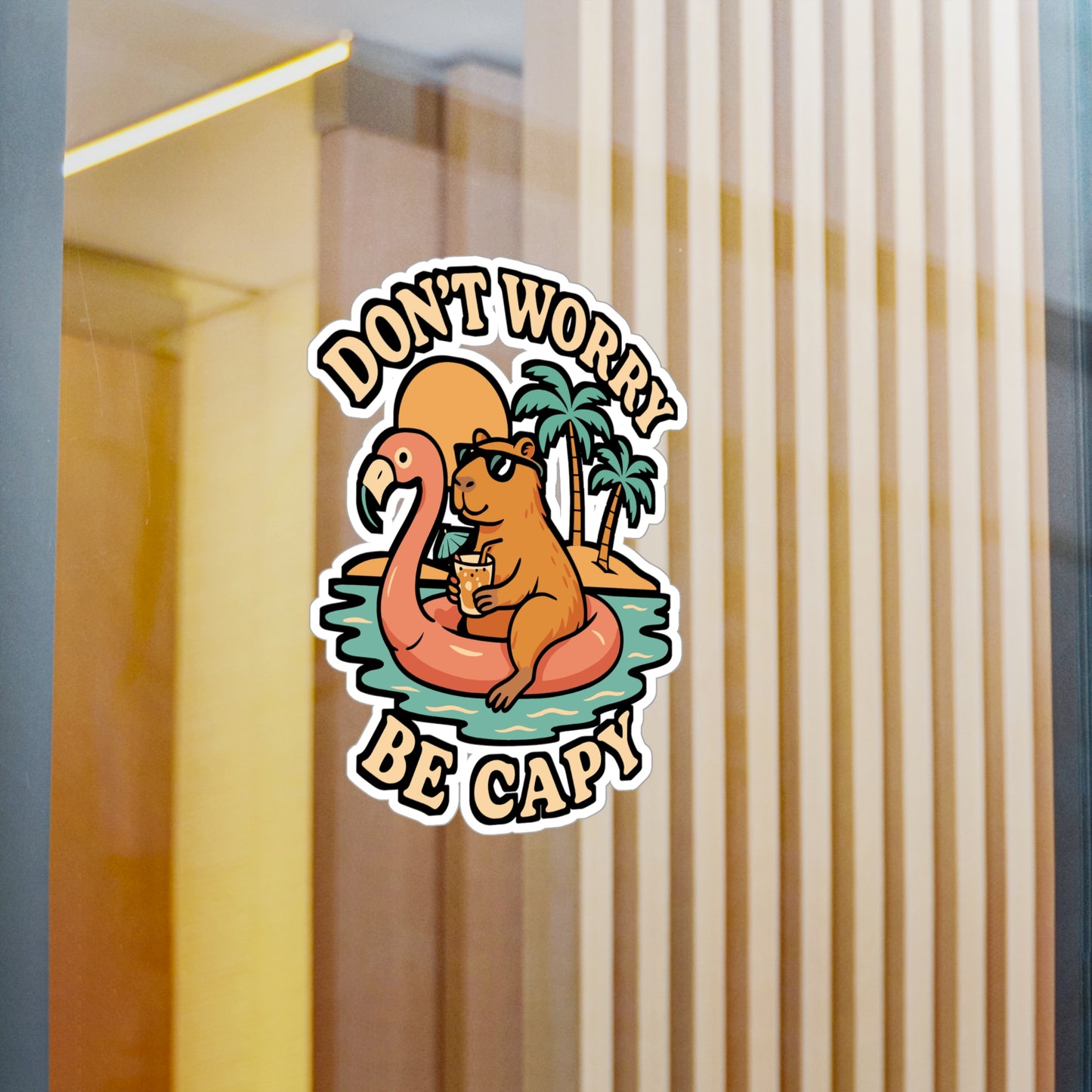 Don't Worry Be Capy – Capybara Vinyl Sticker for Laptop, Car Window & Water Bottle | Cute Rodent Decal & Funny Capybara Gift