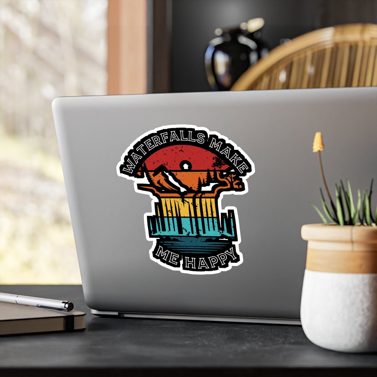 Waterfalls Make Me Happy - Camping Sticker for Laptop Sticker. Water Bottle Sticker, Vinyl Camper Decal - Camping Gift