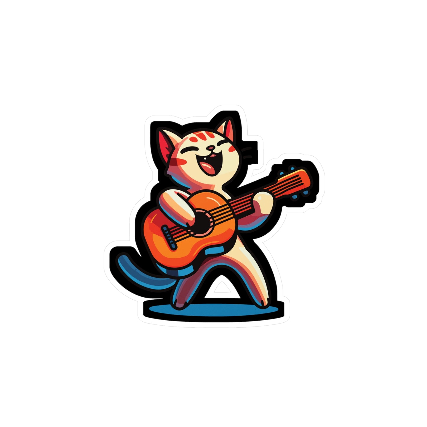 Musician Cat Violin - Guitar Sticker for Car Window Laptop Sticker. Water Bottle Sticker, Vinyl Player Decal, Music Sticker - Guitar Gift