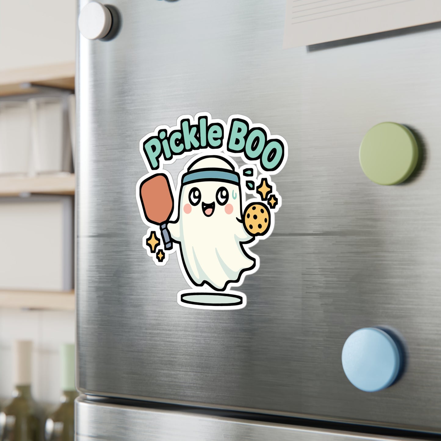Ghost Sticker – Pickle Boo Spooky Pickleball Paddle Decals, Vinyl Waterproof Stickers for Laptop, Water Bottle, Halloween Decor