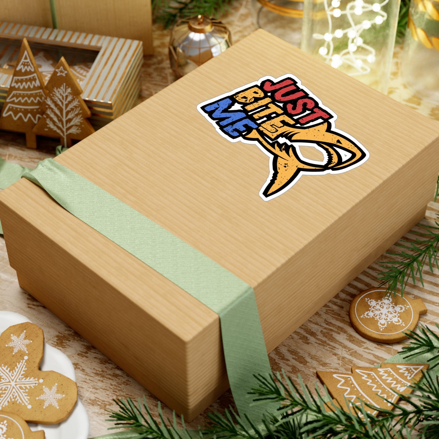 Just Bite Me - Sharks Sticker for Car Window Laptop Sticker. Water Bottle Sticker, Vinyl Marine Decal, Jaws Sticker - Sharks Gift