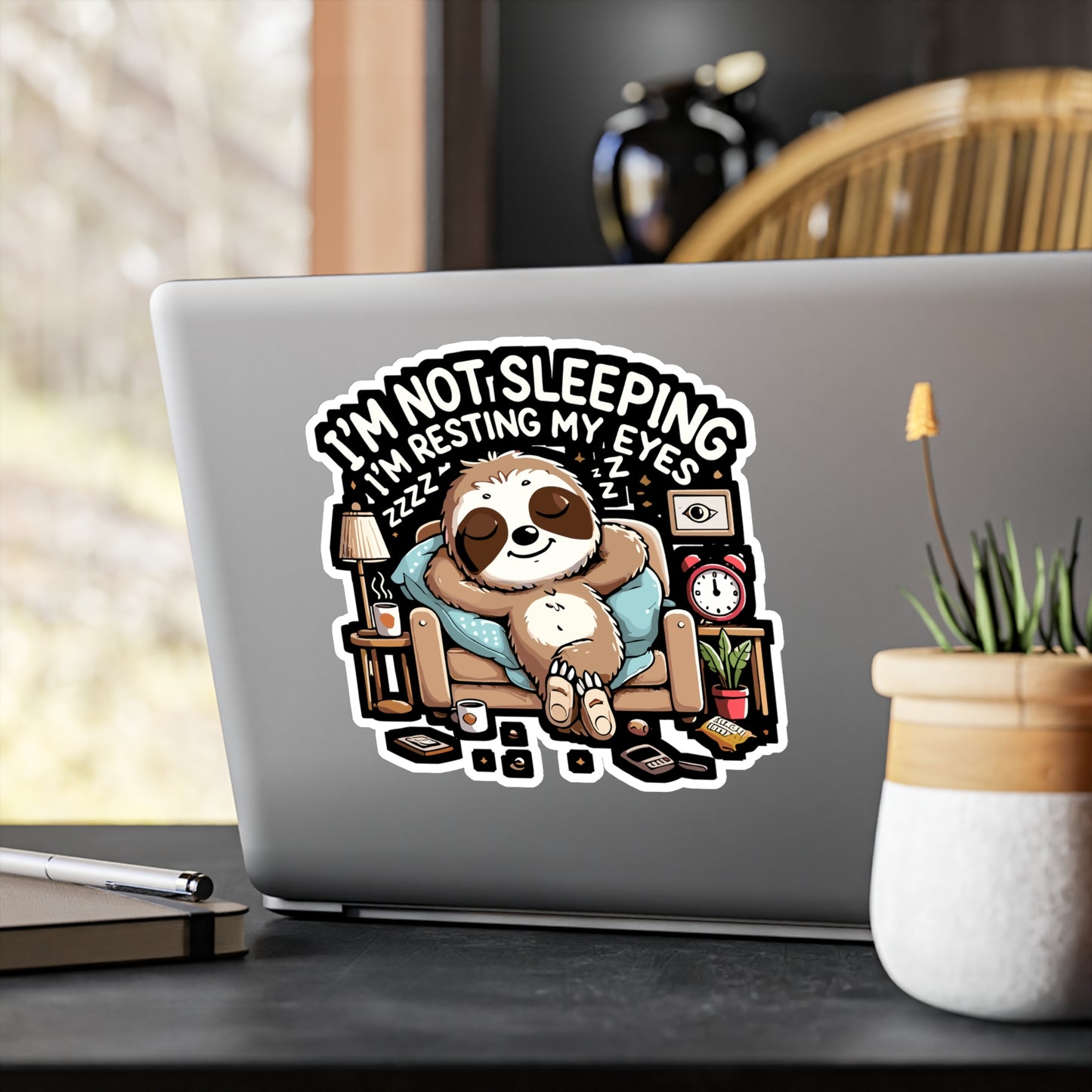 I'm Not Sleeping I'm Resting My Eyes - Sloth humor Sticker for Laptop Sticker. Water Bottle Sticker, Vinyl Lazy day joke Decal - Sloth humor Gift