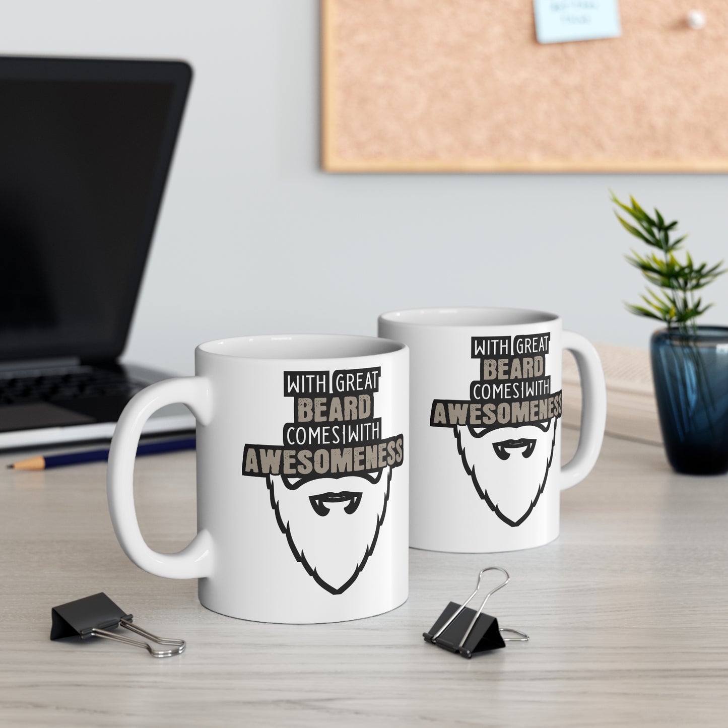 With Great Beard Comes Great Awesomeness - Beard Mug for Coffee 11oz. Beard Cup, White ceramic, Bearded Mug, Man Tea Cup - Beard Gift