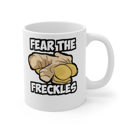 Fear The Freckles - Redhead Mug for Coffee 11oz. Redhead Cup, White ceramic, Blonde Mug, Brunette Tea Cup - Redhead Gift