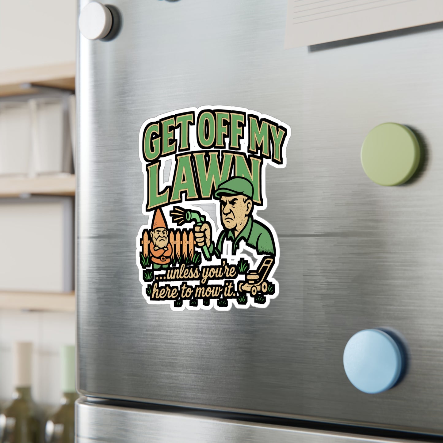 Get Off My Lawn – Funny Lawn Care Sticker | Vinyl Decal for Laptop, Water Bottle, Lawn Mower | Landscaping Gift